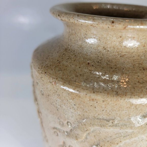 Handmade Vase Stoneware Ceramic Tree Design Tan Sand Color Glazed Japandi 7" - Picture 4 of 7